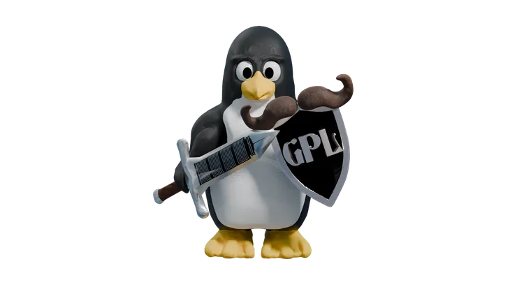 Penguin with sword and shield