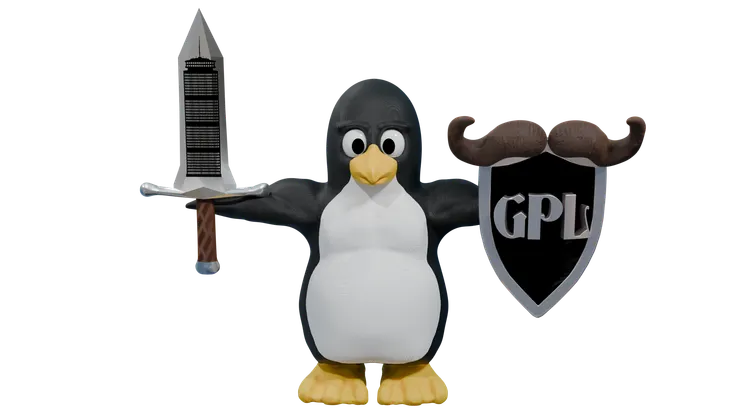 Penguin with sword and shield